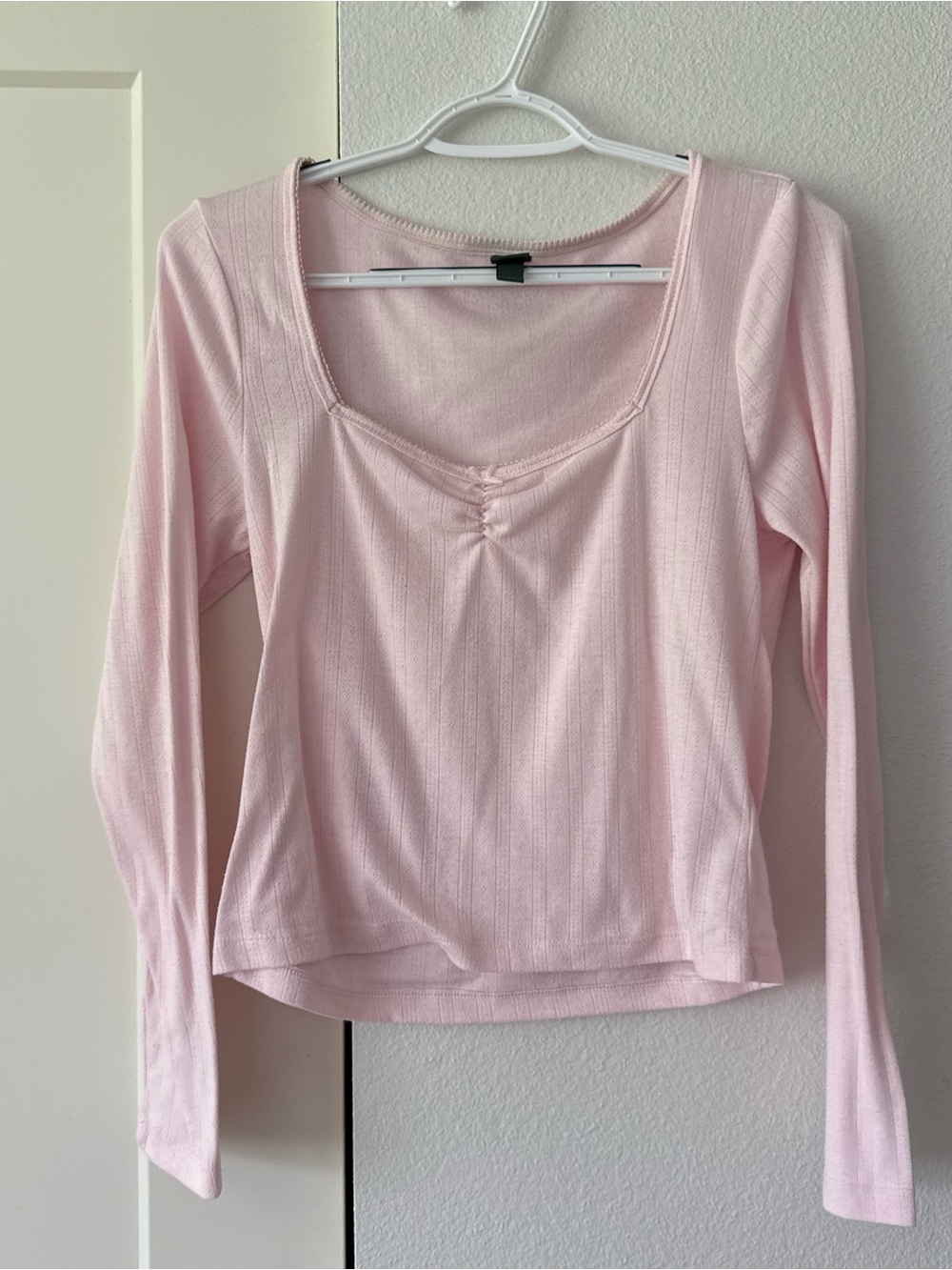wild fable Light Pink Ribbed Long-Sleeve Scoop Neck Top